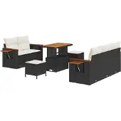 vidaXL Gartensofa-set 10 stk. 7-Sitzanzahl Schwarz und Creme
