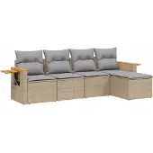 vidaXL 5-tlg. Garten-Sofagarnitur mit Kissen Beige Poly Rattan