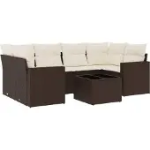 vidaXL 7-tlg. Garten-Sofagarnitur mit Kissen Braun Poly Rattan