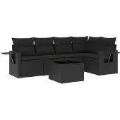 vidaXL 6-tlg. Garten-Sofagarnitur mit Kissen Schwarz Poly Rattan