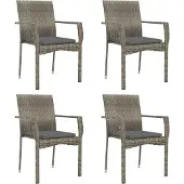 vidaXL 5-tlg. Garten-Essgruppe mit Kissen Grau Poly Rattan
