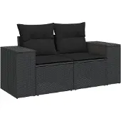 vidaXL 3-tlg. Garten-Sofagarnitur mit Kissen Schwarz Poly Rattan