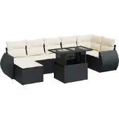 vidaXL 8-tlg. Garten-Sofagarnitur mit Kissen Schwarz Poly Rattan