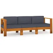 vidaXL 3-Sitzer-Gartensofa mit Dunkelgrauen Auflagen Massivholz Akazie