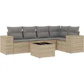 vidaXL 5-tlg. Garten-Sofagarnitur mit Kissen Beige Poly Rattan