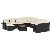 vidaXL 12-tlg. Garten-Sofagarnitur mit Kissen Schwarz Poly Rattan