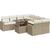 vidaXL 9-tlg. Garten-Sofagarnitur mit Kissen Beige Poly Rattan