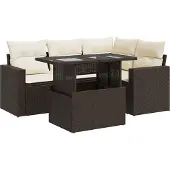 vidaXL 5-tlg. Garten-Sofagarnitur mit Kissen Braun Poly Rattan