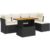 vidaXL 6-tlg. Garten-Sofagarnitur mit Kissen Schwarz Poly Rattan