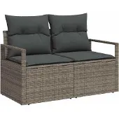 vidaXL Garten-Sofa mit Kissen 120 x 62 x 69 cm Poly-Rattan
