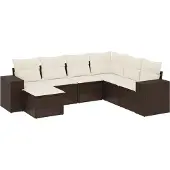vidaXL 7-tlg. Garten-Sofagarnitur mit Kissen Braun Poly Rattan