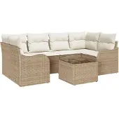 vidaXL Gartensofa-set Beige 55 x 55 x 37 cm Poly-Rattan