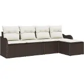 vidaXL Garten-Sofa-Set mit Kissen mit Speicher 5 pcs Braun Poly Rattan
