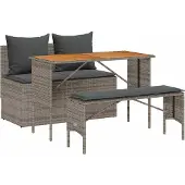 vidaXL 3-tlg. Garten-Essgruppe mit Kissen Grau Poly Rattan