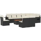vidaXL 11-tlg. Garten-Sofagarnitur mit Kissen Schwarz Poly Rattan