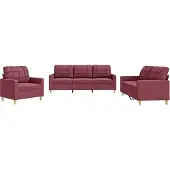 vidaXL 3-tlg. Sofagarnitur mit Kissen Weinrot Stoff