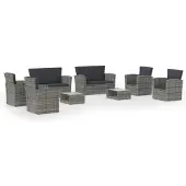 vidaXL 8-tlg. Garten-Lounge-Set mit Kissen Poly Rattan Grau
