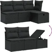 vidaXL 6-tlg. Garten-Sofagarnitur mit Kissen Schwarz Poly Rattan