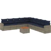 vidaXL 10-tlg. Garten-Sofagarnitur mit Kissen Grau Poly Rattan