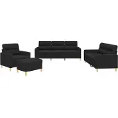vidaXL 4-tlg. Sofagarnitur mit Kissen Schwarz Stoff