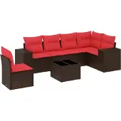vidaXL 7-teiliges Gartensofa-Set mit Kissen, braun, Polyrattan