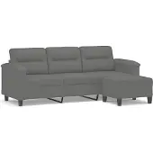 vidaXL 3-Sitzer-Sofa mit Hocker Dunkelgrau 180 cm Mikrofasergewebe