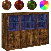vidaXL Sideboards mit LED-Leuchten 3 Stk. Räuchereiche Holzwerkstoff