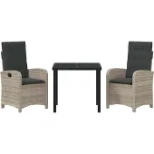 vidaXL Garten Essgruppe 3 Stk. Hellgrau Poly-Rattan