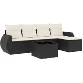vidaXL 5-tlg. Garten-Sofagarnitur mit Kissen Schwarz Poly Rattan