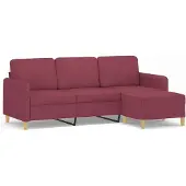 vidaXL 3-Sitzer-Sofa mit Hocker Weinrot 180 cm Stoff