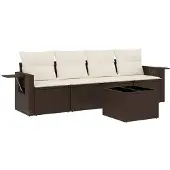 vidaXL 5-tlg. Garten-Sofagarnitur mit Kissen Braun Poly Rattan