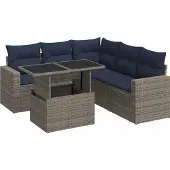 vidaXL 6-tlg. Garten-Sofagarnitur mit Kissen Grau Poly Rattan Akazie