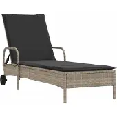 vidaXL Sonnenliege mit Rollen und Auflage Hellgrau Poly Rattan