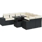 vidaXL 9-tlg. Garten-Sofagarnitur mit Kissen Schwarz Poly Rattan
