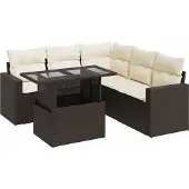 vidaXL 6-tlg. Garten-Sofagarnitur mit Kissen Braun Poly Rattan