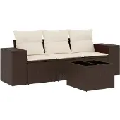 vidaXL 4-tlg. Garten-Sofagarnitur mit Kissen Braun Poly Rattan