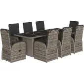 vidaXL 9-tlg. Garten-Essgruppe mit Kissen Grau Poly Rattan