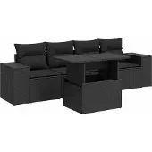 vidaXL 5-tlg. Garten-Sofagarnitur mit Kissen Schwarz Poly Rattan