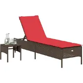 vidaXL Sonnenliege mit Tisch und Kissen Braun Poly Rattan