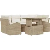 vidaXL Gartensofa-set 7 stk. Beige Poly Rattan