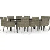 vidaXL 11-tlg. Garten-Essgruppe mit Kissen Schwarz & Grau Poly Rattan