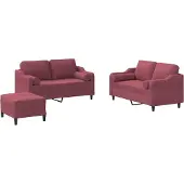 vidaXL 3-tlg. Sofagarnitur mit Kissen Weinrot Stoff