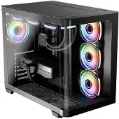 LC-Power LC-8001B-ON, Midi Tower, PC, Schwarz, ATX, micro ATX, Mini-ITX, Metall, Kunststoff, Gehärtetes Glas, Gaming
