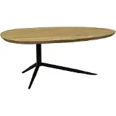 FineBuy Couchtisch Akazie Massivholz oval 87cm · Ovaler Design Wohnzimmertisch mit schwarzem Metallgestell · Moderner Sofatisch handgefertigt