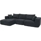 Mendler Sofa-Garnitur MCW-P20, 3-Sitzer Couch Loungesofa, Stoff/Textil Cord (370 g/m²) Liegefläche links dunkelgrau