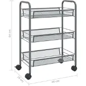 vidaXL Küchenwagen 3 Etagen Grau 46x26x64 cm Eisen
