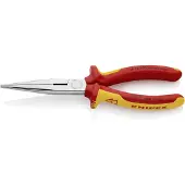 Knipex 26 16 200 SB Flachrundzange mit Schneide (Storchschnabelzange) isoliert mit Mehrkomponenten-Hüllen, VDE- verchromt 200 mm (SB-Karte/Blister)