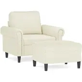 vidaXL Sessel mit Hocker Creme 60 cm Samt