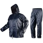 Neo Tools Regenjacke + Regenhose - Regenset Regencape Regenschutz mit Kapuze blau - Gr. M