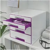 Leitz Schubladenbox WOW CUBE 5213, 4 Schübe, DIN A4, Polystyrol, violett